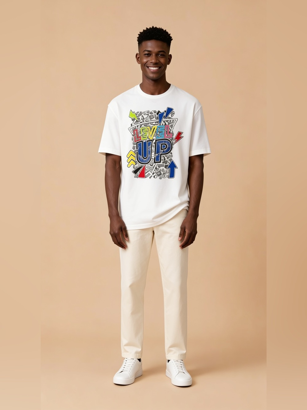 Akademiks White Graphic 'Level Up' Short Sleeve Tee